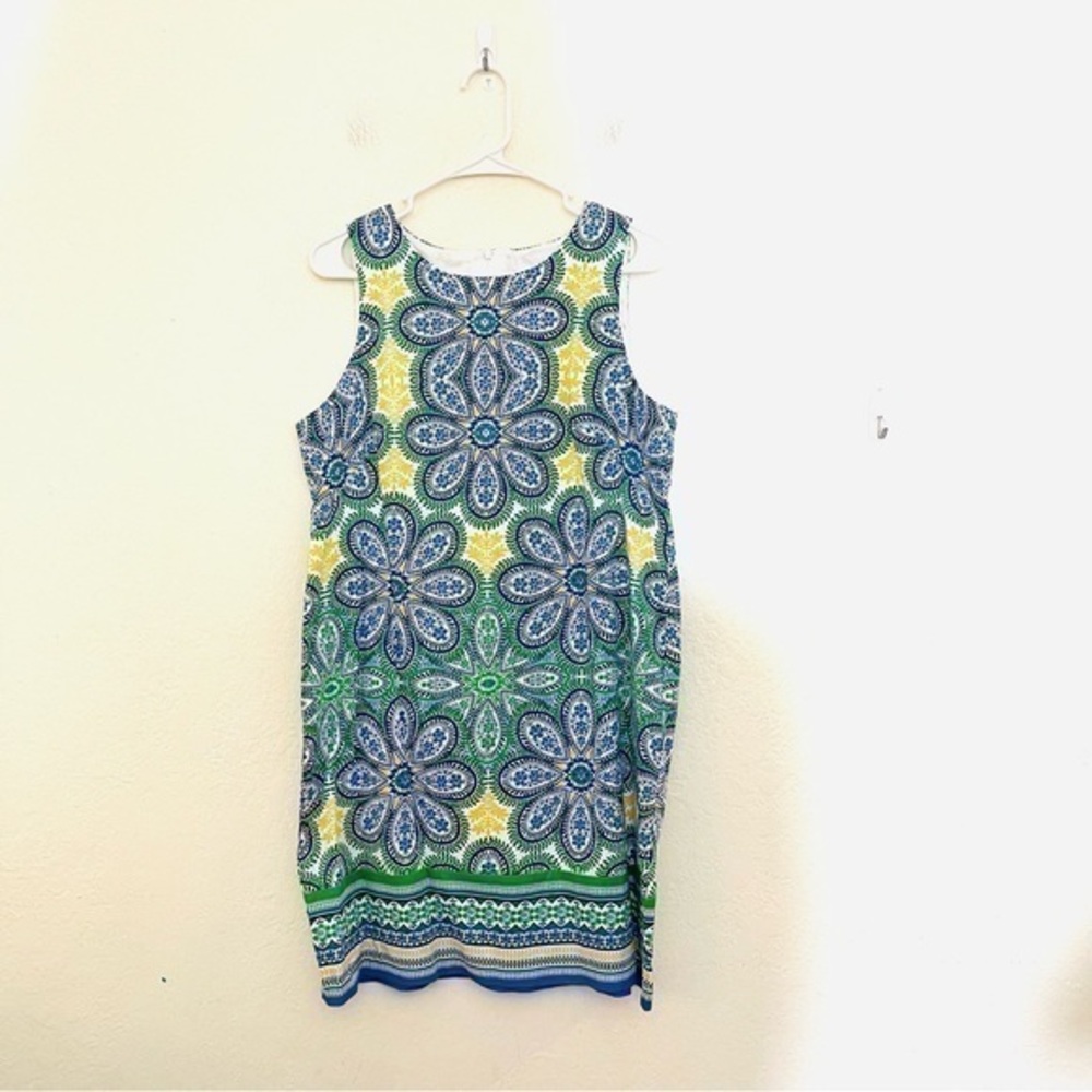 London Times Blue and Green Floral Dress